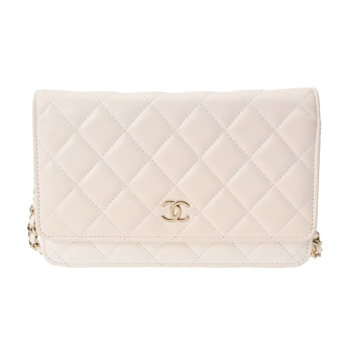 CHANEL シャネル マトラッセ チェーンウォレット カメリア リボン 白 シャンパンゴールド金具 AP0250 レディース ラムスキン ショルダーバッグ ABランク 中古 