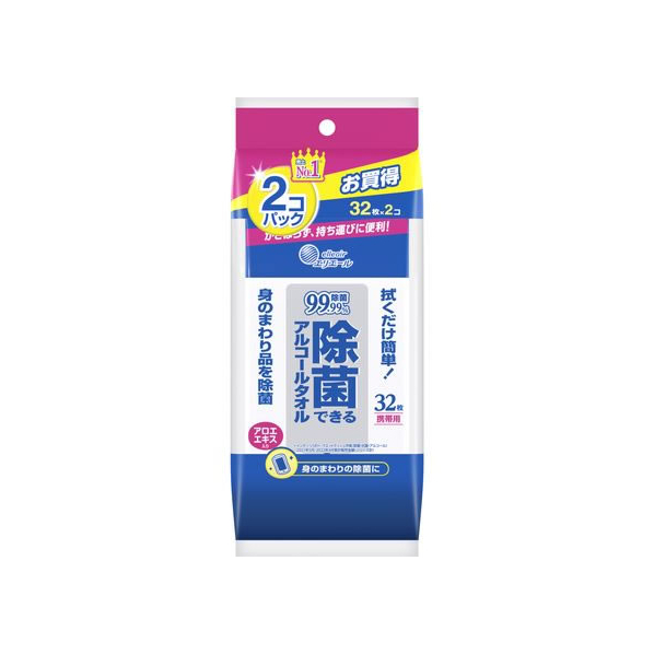 大王製紙 エリエール除菌できるアルコールタオル 携帯用32枚X2 F942556