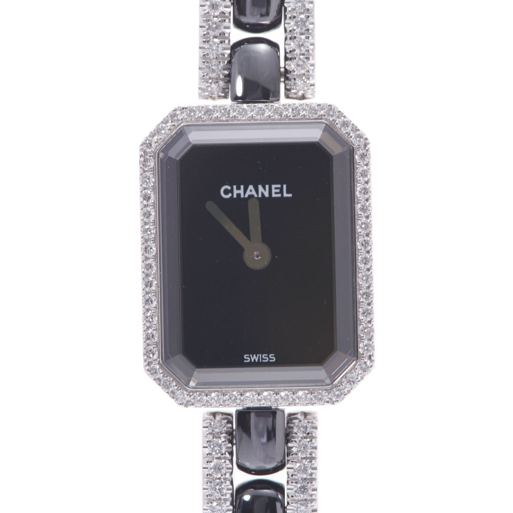 【スケジュール帳 2025の人気アイテム】 CHANEL シャネル プルミエール ベゼルブレスダイヤ H2147 レディース K18WG/黒セラミック 腕時計 クオーツ 黒文字盤 ABランク 中古 _画像1