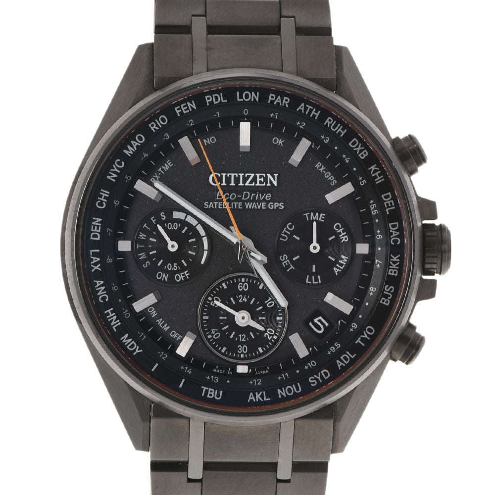 CITIZEN シチズン アテッサ エコ ドライブ CC4004-58E メンズ チタン 腕時計 ソーラー電波時計 黒文字盤 Aランク 中古 