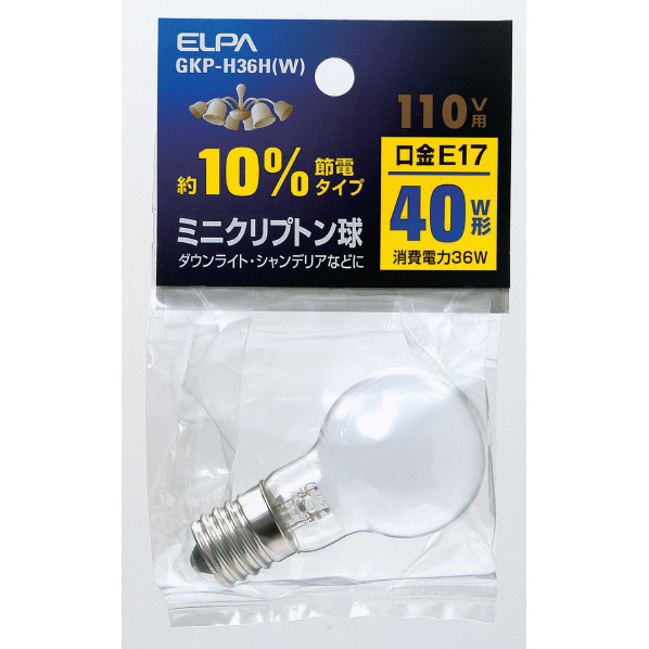 エルパ ミニクリプトン球 E17口金 40W形(36W) 1個入り ホワイト GKP-H36HW