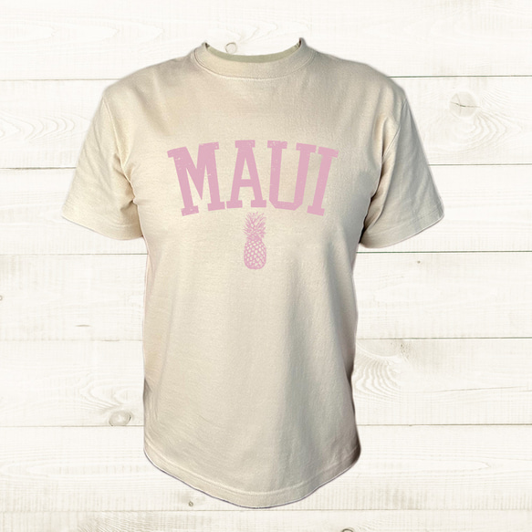 ハワイアンデザインTシャツ マウイ島の名前ロゴ MAUI ハワイの島 オアフ島 パイナップルのシルエット 半袖カットソー