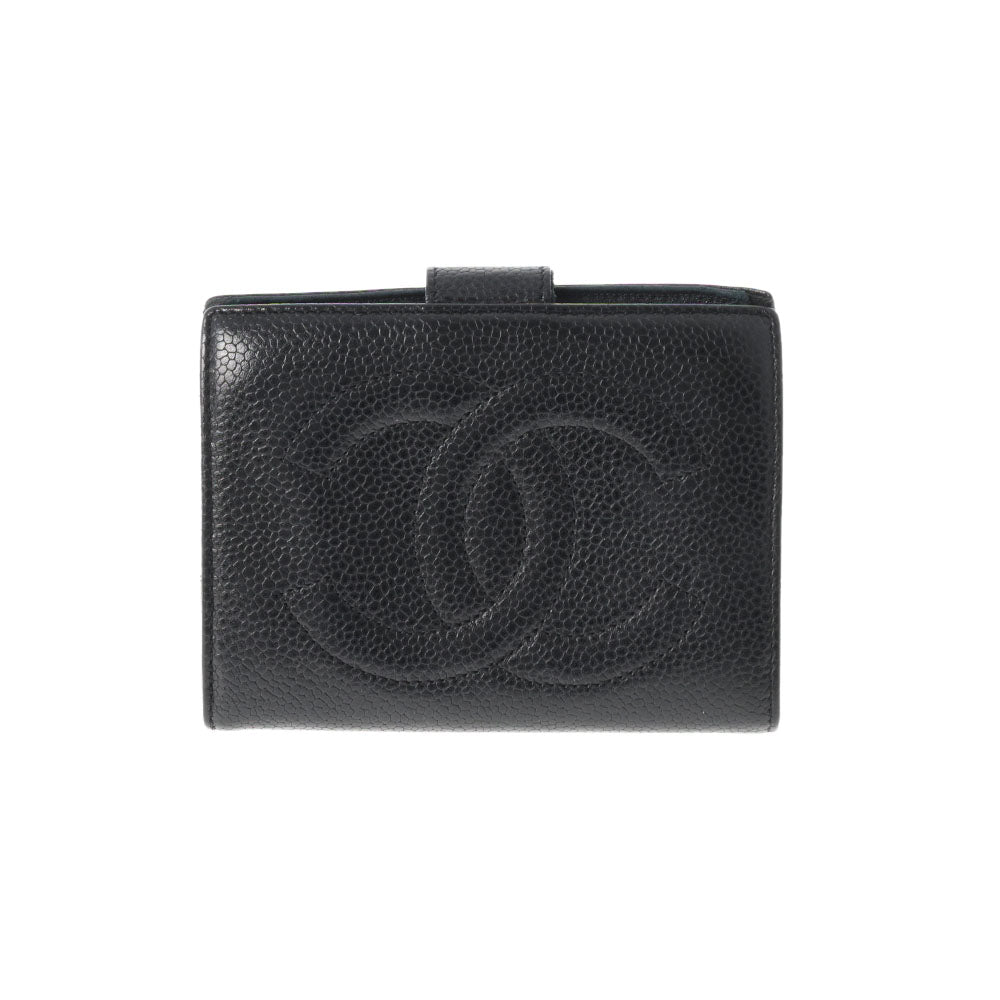 CHANEL シャネル ココマーク ホック財布 黒 ゴールド金具 レディース キャビアスキン 二つ折り財布 Bランク 中古 