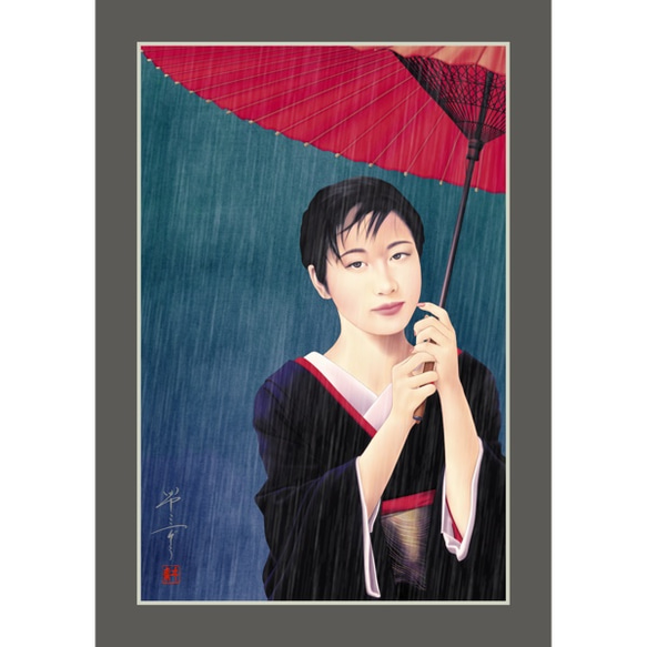 やらずの雨（美人画・A2サイズ）