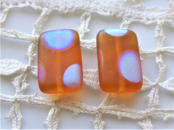 秋どっと　オレンジティー　チェコビーズCzech Glass Beads2個