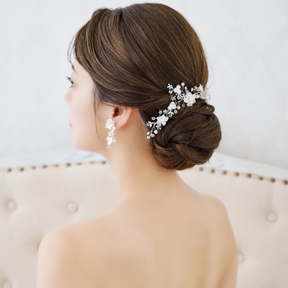 お花モチーフ 小枝 バックカチューシャ ウェディングヘッドドレス ブライダルヘアアクセサリー ゴールド 結婚式 MA05