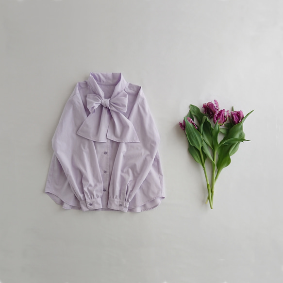 【SALE】コットンシャンブレーボウタイブラウス　lavender