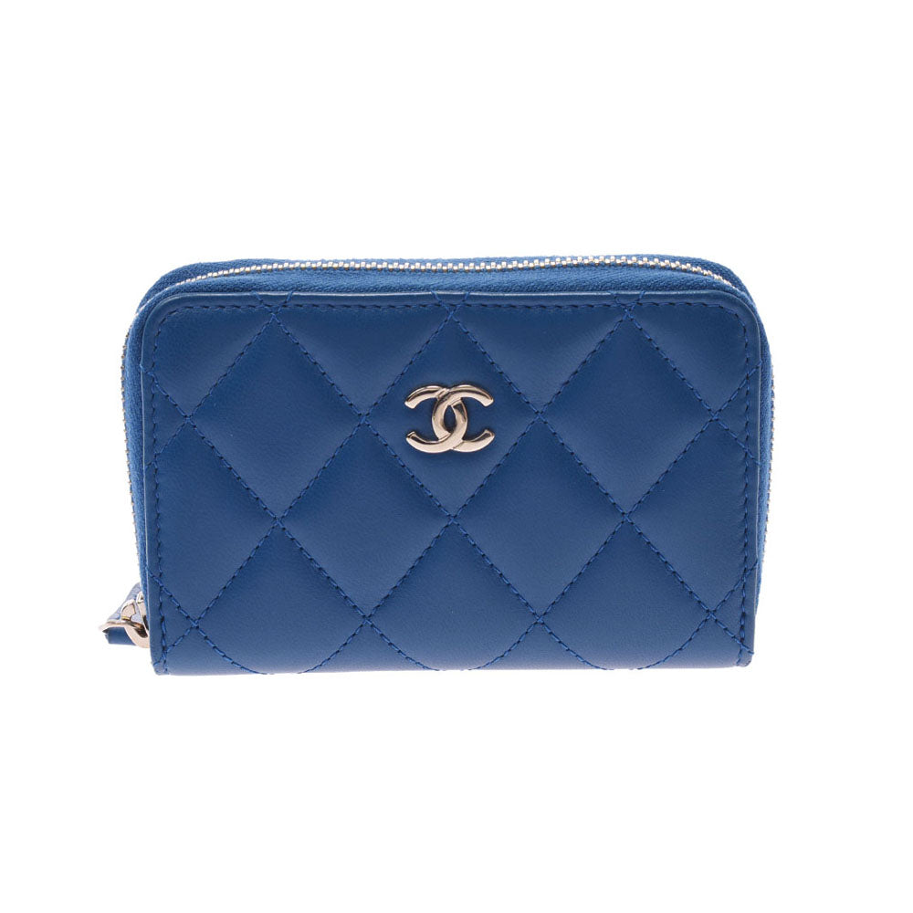 CHANEL シャネル マトラッセ コインパース 青 レディース カーフ コインケース Aランク 中古 