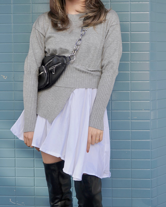 Knit&Shirts Docking Design Tunic (grey) ニットセーター グレー 灰色 ガーリー