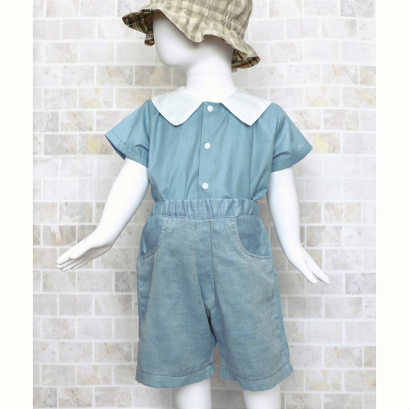 BABY/KIDS コットン100% デニム風ダブルガーゼのハーフパンツ (Size 80~100)