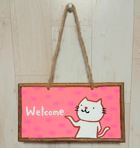 welcomeプレート(白ねこちゃん)