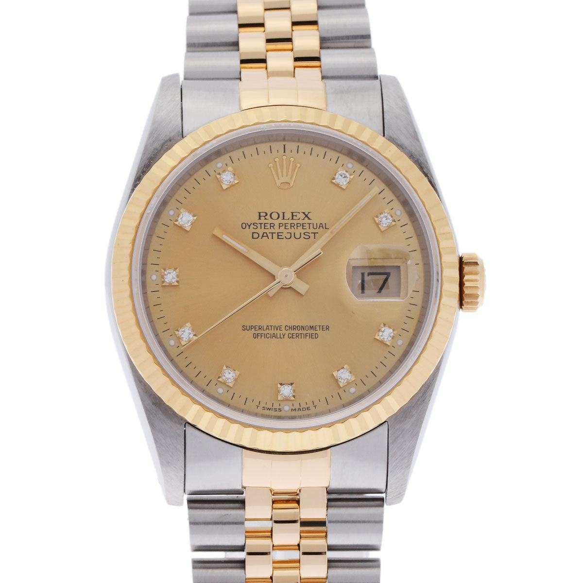 ROLEX ロレックス デイトジャスト 10Pダイヤ 16233G メンズ YG/SS 腕時計 自動巻き シャンパン文字盤 Aランク 中古 