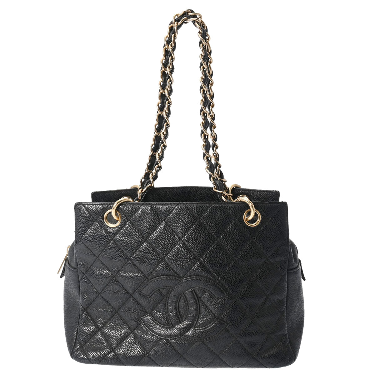 CHANEL シャネル PST プチショッピングトート 黒 ゴールド金具 A18004 レディース キャビアスキン ハンドバッグ Bランク 中古 