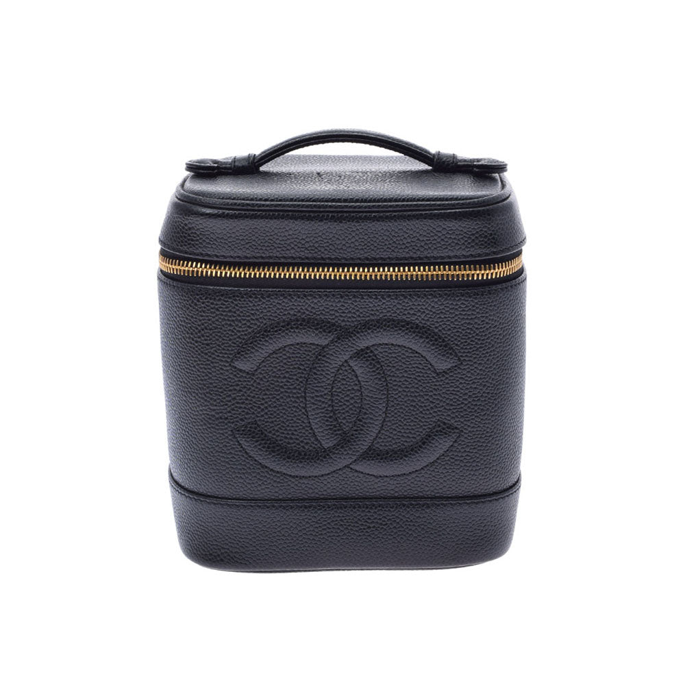 CHANEL シャネル 縦型バニティ 黒 ゴールド金具 レディース キャビアスキン ハンドバッグ ABランク 中古 