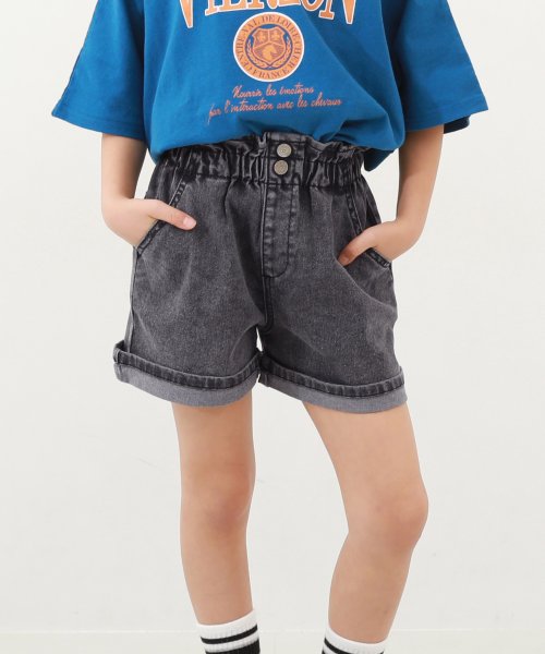 楽デニム ハイウエスト フリルショートパンツ 子供服 キッズ 女の子 ボトムス ハーフパンツ ショートパンツ デニムパンツ