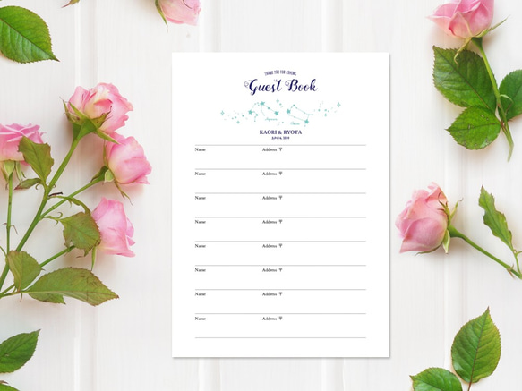 【結婚式】ゲストブック 芳名帳 名前＋住所 縦A4サイズ 星座 10枚セット（80名様分）