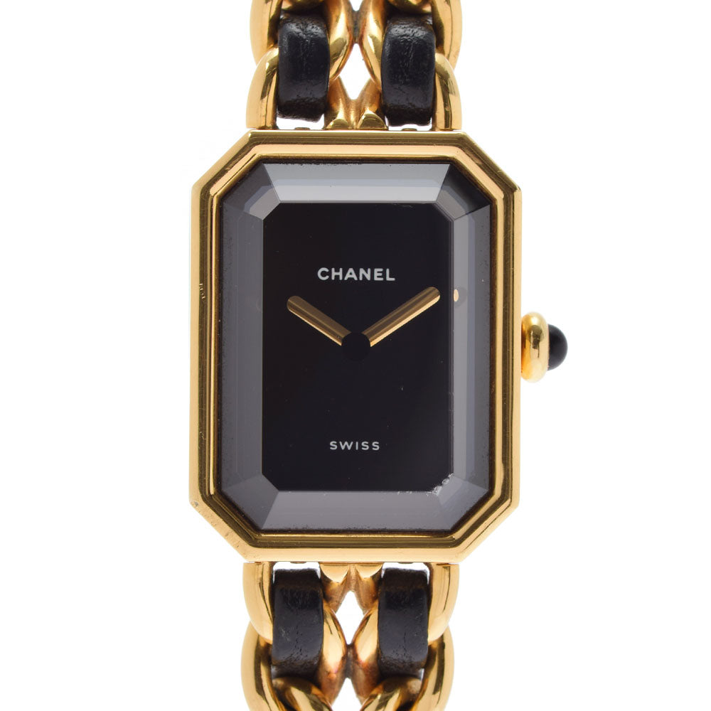 【2025カレンダーの人気アイテム】 CHANEL シャネル プルミエール サイズM レディース GP/革 腕時計 クオーツ 黒文字盤 Aランク 中古 _画像1