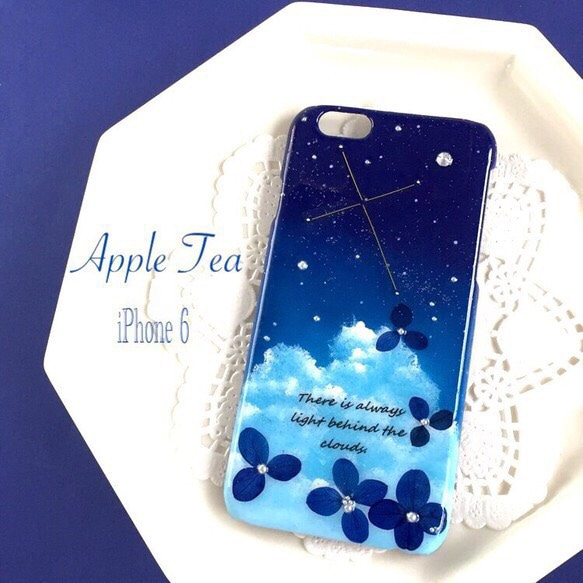 ＊受注製作＊ 宇宙 星座 南十字星 星降る夜空と紫陽花  iPhone 6