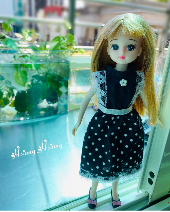 **Hsiang Hsiang**  licca-chan dress  ♡リカちゃん服   黑白水玉ワンピース