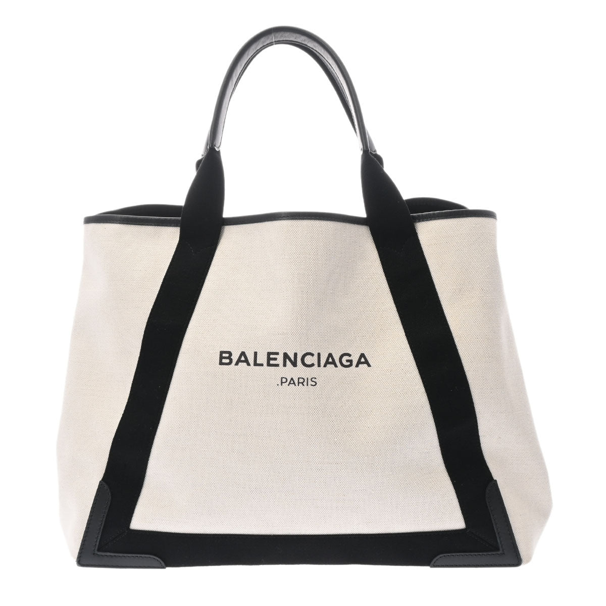 BALENCIAGA バレンシアガ ネイビーカバス MM ベージュ/ブラック 339936 レディース キャンバス レザー ハンドバッグ ABランク 中古 