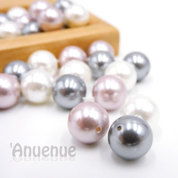 Natural Shell Pearl Beads / ラウンドパールビーズ【 3color mix /10mm】 6個