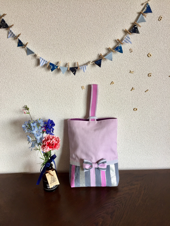 ラメ　シンデレラのシューズバッグ☆上履き入れ/Shoes Bag /入園入学/保育園/幼稚園/小学校/通園/通学