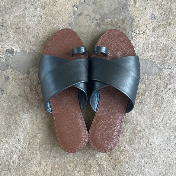 【new!】 cross sandals ver.shiny navy/フラットサンダル＊シャイニーネイビー