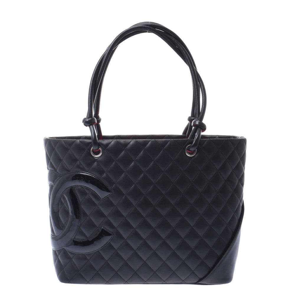 CHANEL シャネル カンボンライン ラージトート 黒/黒 レディース レザー トートバッグ Aランク 中古 