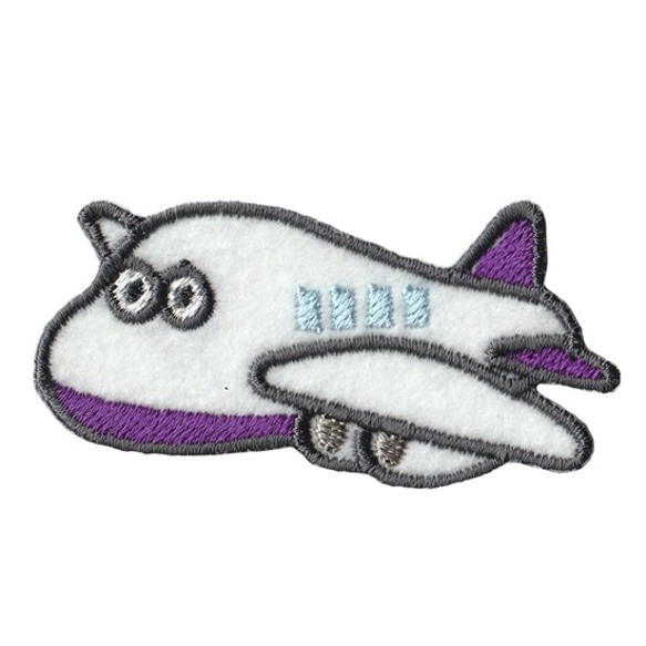 刺繍ワッペン　乗り物【飛行機 パープル】