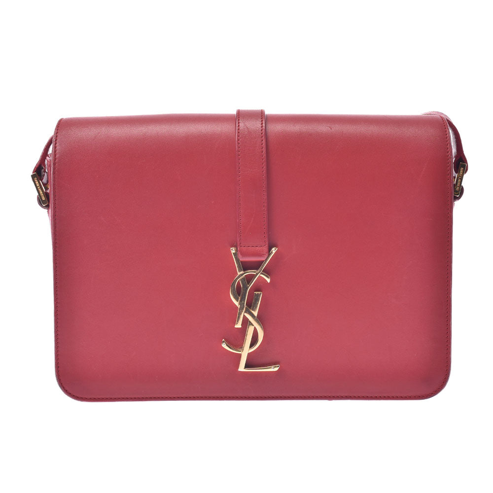 YVES SAINT LAURENT イヴサンローラン ユモベルシテ 赤 レディース カーフ ショルダーバッグ Bランク 中古 