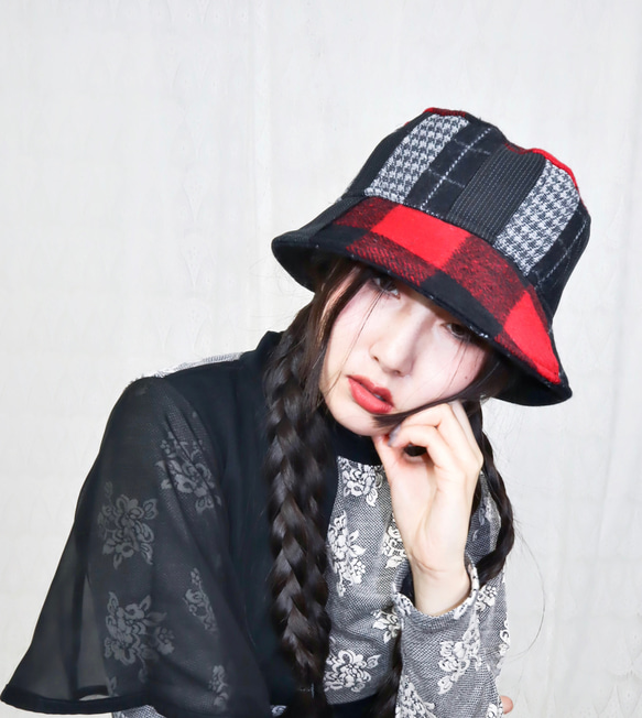 splicing design bucket hat 0005BR meikeiin handmade