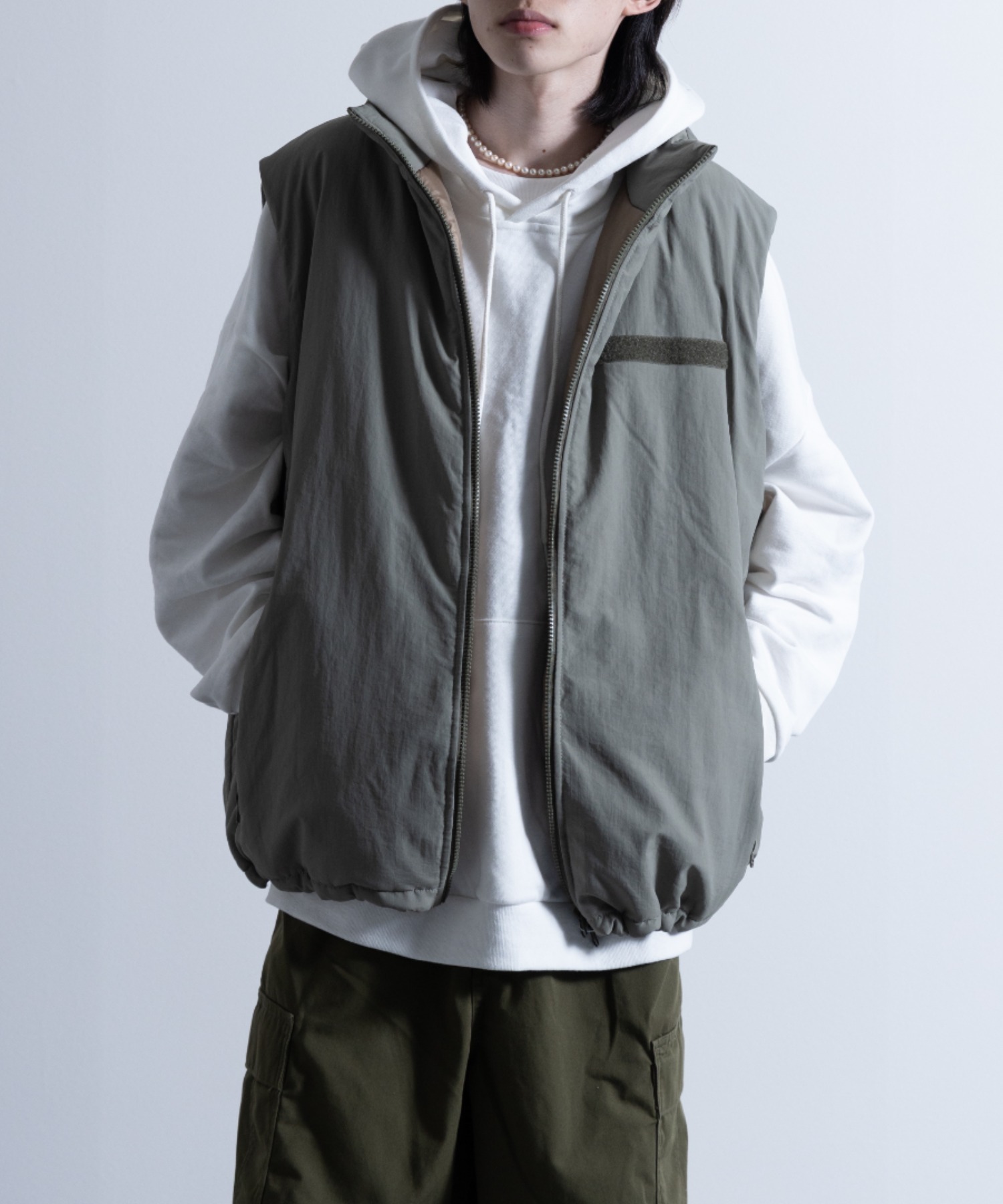 ナイラス/Washed Nylon Super Loose Padded Military Ves･･･