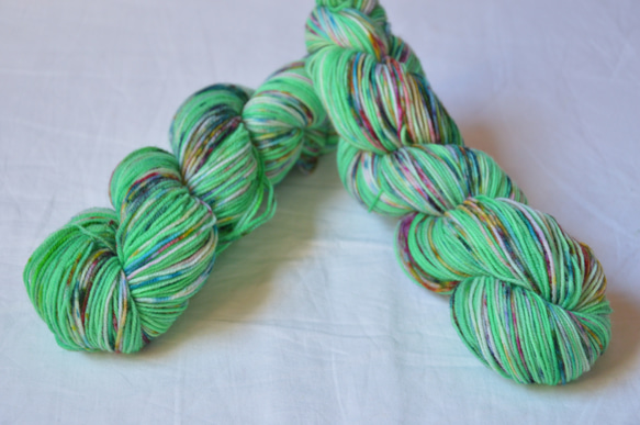 手染め糸　ファインウール　ソックヤーン　green　colorful　　 nijiyarn