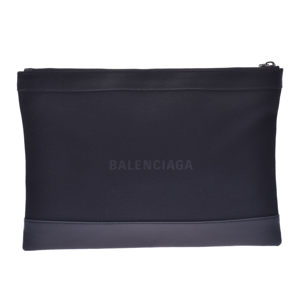 BALENCIAGA バレンシアガ ネイビークリップM 黒 ユニセックス キャンバス/カーフ クラッチバッグ ABランク 中古 