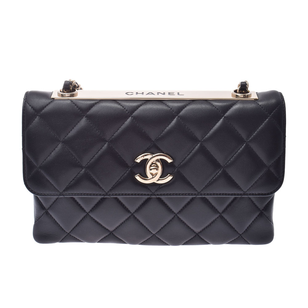 CHANEL シャネルフラップバッグ 2WAY ロゴプレート  14143 黒 レディース ラムスキン ショルダーバッグ  中古