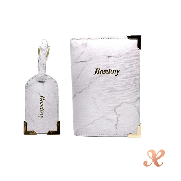 Passport Holder and Luggage tag in white marble print