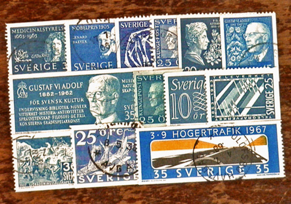 Vintageスウェーデン古切手セット 13枚【Sweden】BLUE* DA-STE030