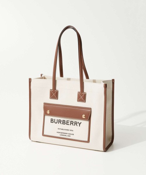 バーバリー BURBERRY 8044138 トートバッグ SM FREYA TOTE レディース バッグ スモール キャンバス レザー ツートン プレゼント