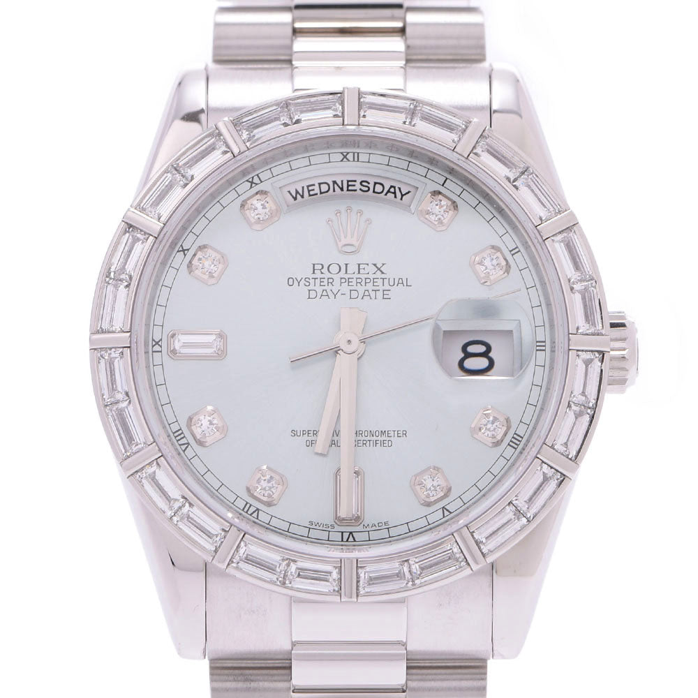 ROLEX ロレックス デイデイト 10Pダイヤ ベゼルダイヤ 118366A メンズ PT950 腕時計 自動巻き アイスブルー文字盤 Aランク 中古 