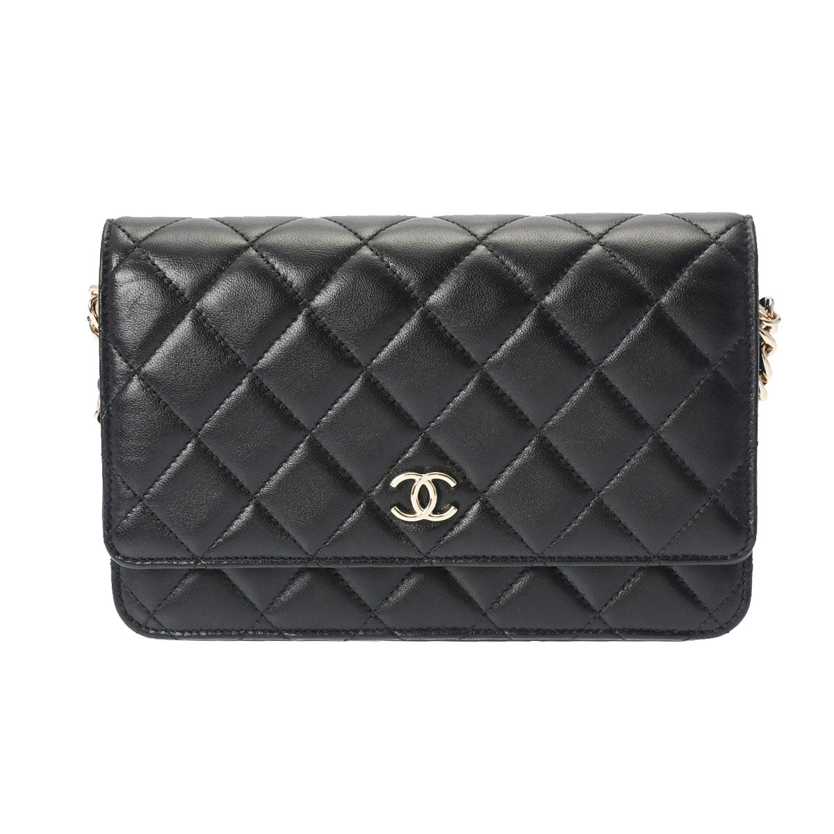 CHANEL シャネル マトラッセ チェーンウォレット チャーム 黒 シャンパンゴールド金具 AS2326 レディース ラムスキン ショルダーバッグ 新同 中古 