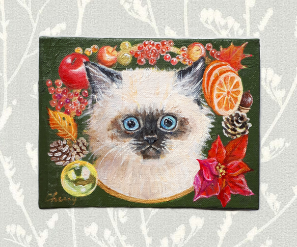 『　Cats and Christmas　』油絵　油彩画　アート　冬の絵　猫の絵　クリスマス　イラスト