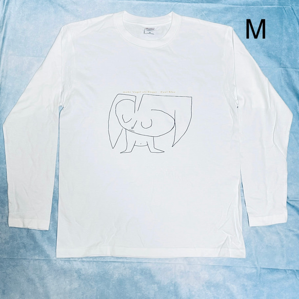 パウルクレー　天使というよりむしろ鳥　ロンT 綿Tシャツ長袖　白 SML XL有り