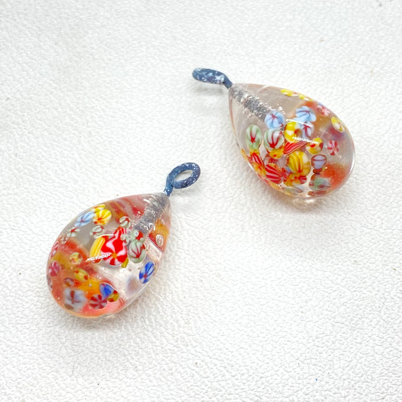 JV-Pin-52 チェリーブランドビーズ：ピン付 ドロップ クリスタル花柄約13×8.5mm【1本】