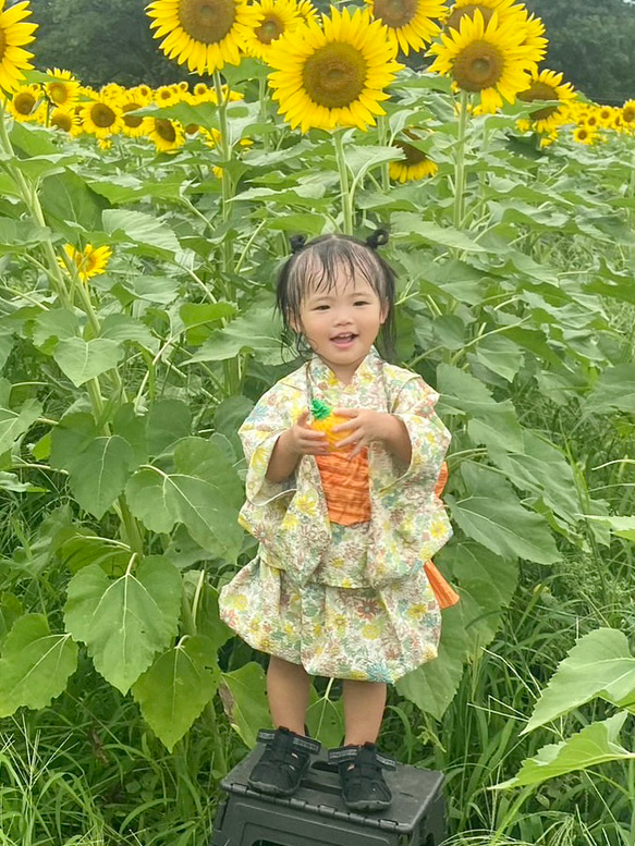 【受注生産✨送料無料】ベビー・キッズ浴衣＊花柄イエロー＊