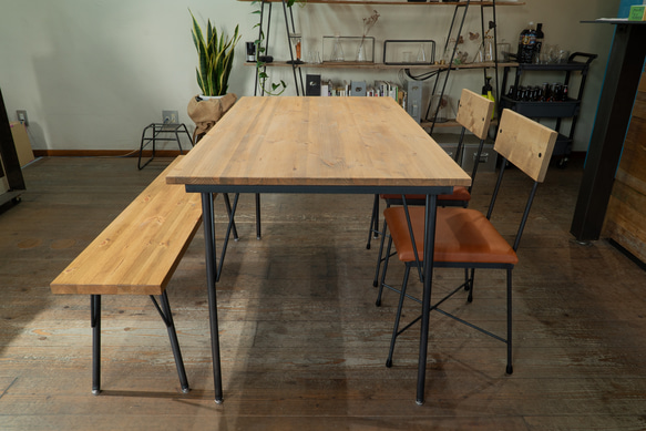 【送料無料】【セット割引】PINE DINING TABLE SET(テーブル1200、本革椅子2脚、ベンチ1200)