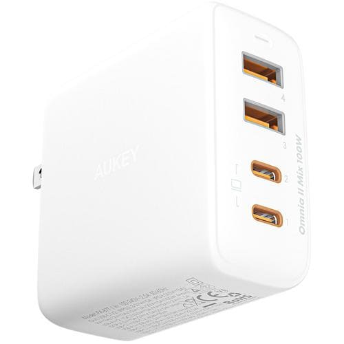 AUKEY PA-B7T-WT USB充電器 Omnia2 Mix 100W PD対応 [USB-A 2ポート／USB-C 2ポート] ホワイト PAB7TWT