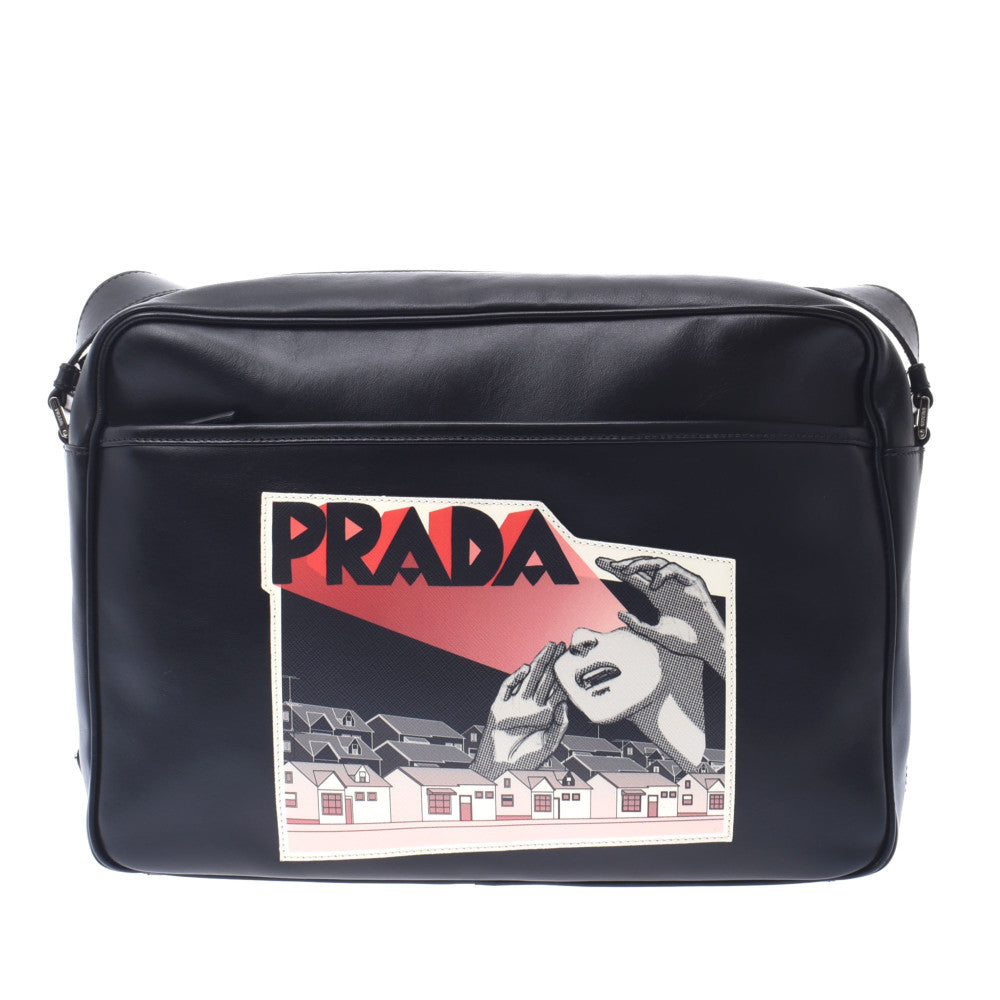 PRADA プラダ コミック 黒 ユニセックス レザー ショルダーバッグ ABランク 中古 