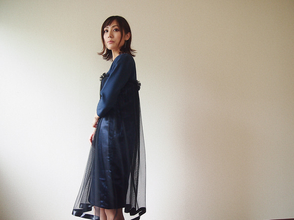 ［dress］tulle navy×black 異素材