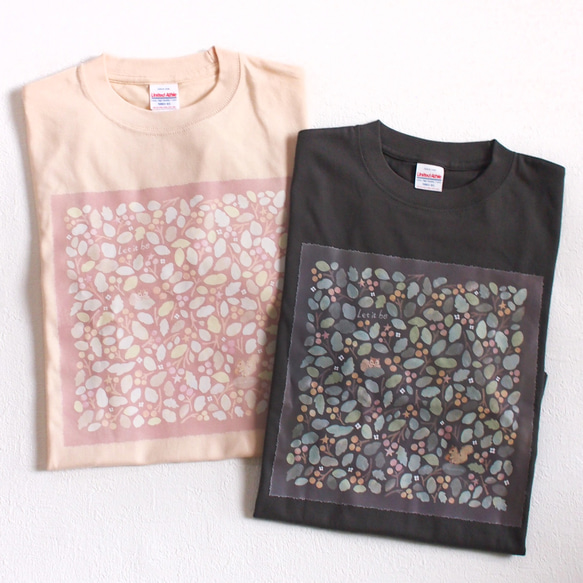 【名入れOK】木の実とリスの実りTシャツ／90〜XXXLサイズ