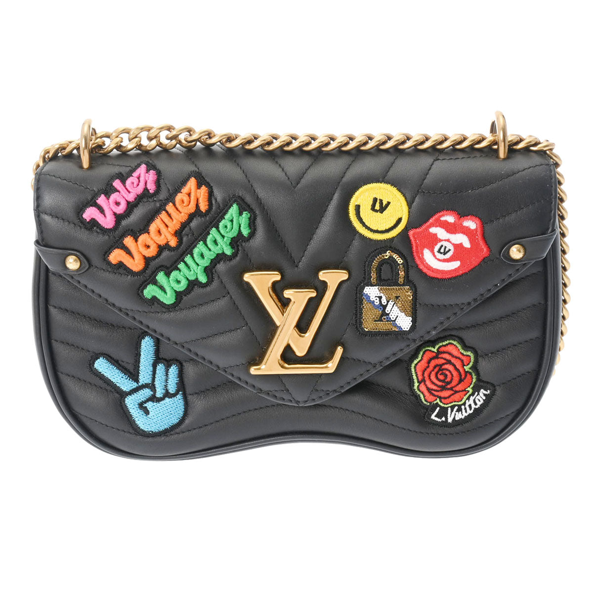 LOUIS VUITTON ルイヴィトン ニューウェーブ チェーンバッグ MM パッチーズコレクション 黒 M52564 レディース レザー ショルダーバッグ Aランク 中古 